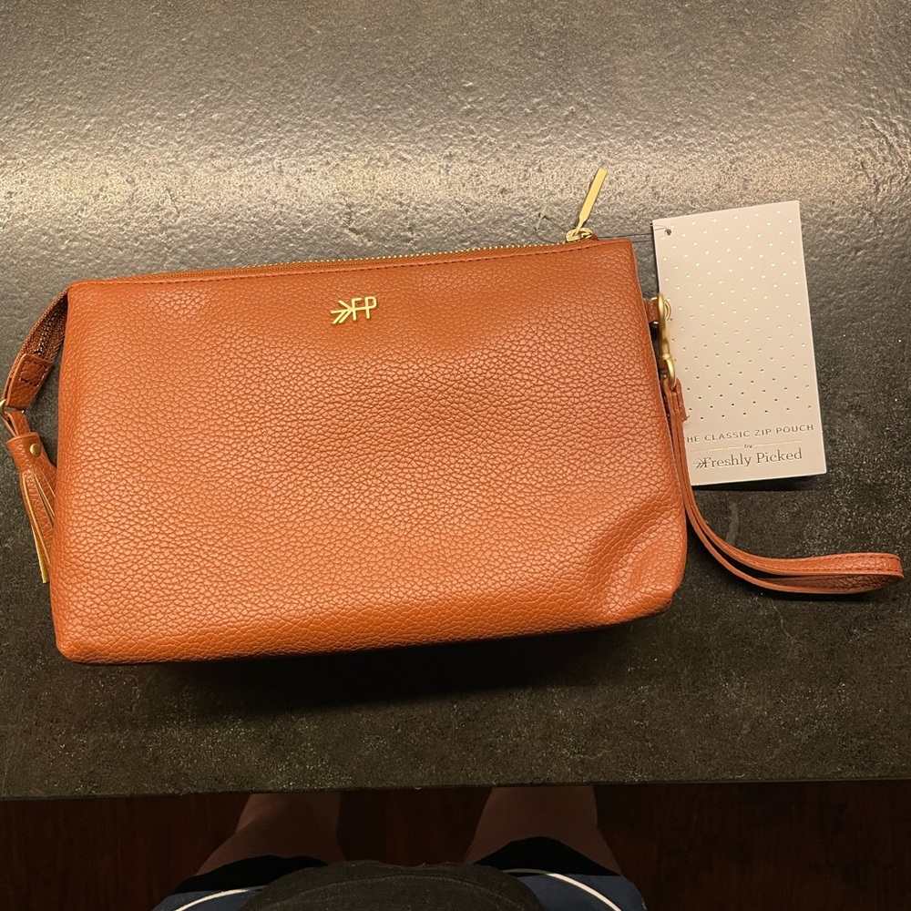 Freshly Picked Light Brown Leather Wristlet. Tags on. Never used.